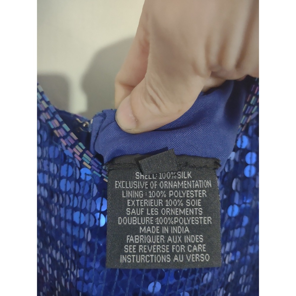 VTG Expressions Blue Sequin Bodycon Dress 14 100 Percent Silk‎ Party Cocktail - Picture 2 of 5